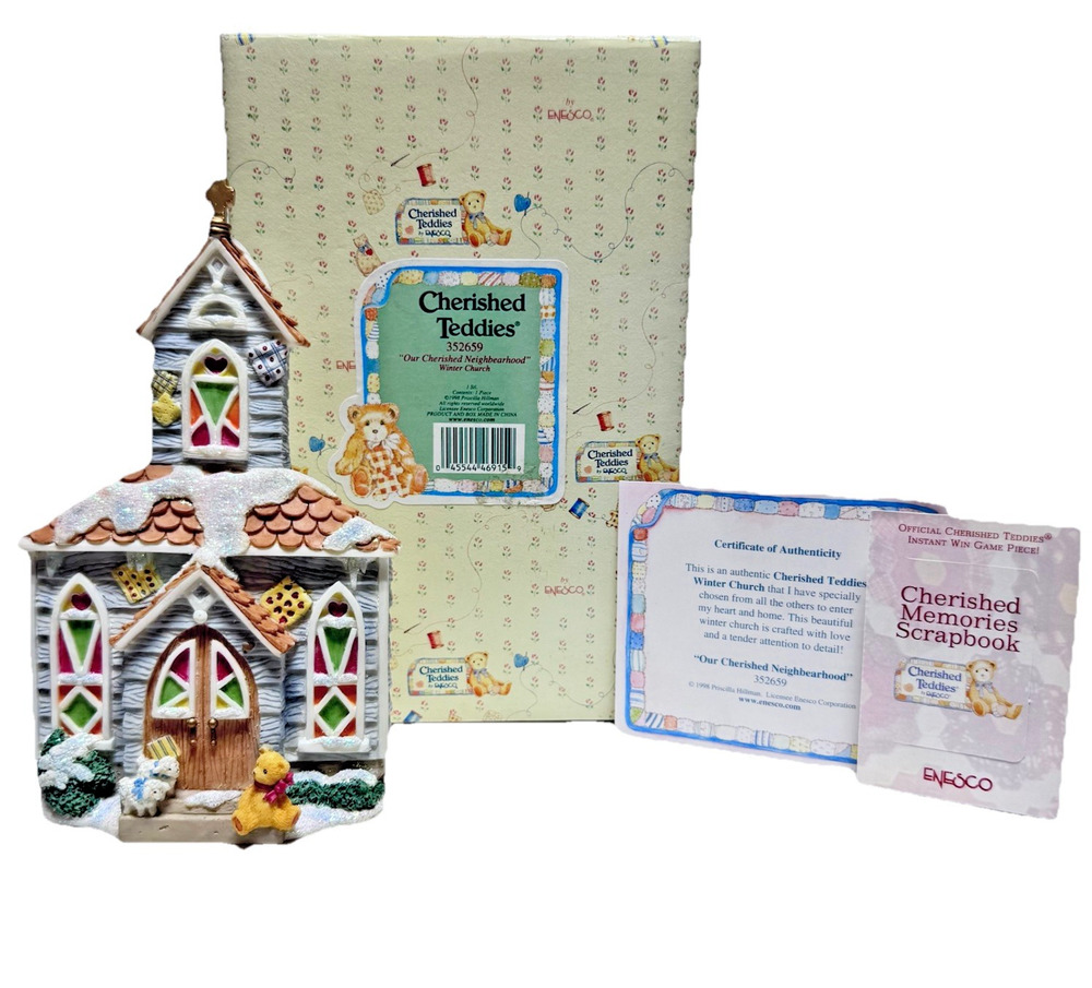 Cherished Teddies- 352659 “Our Cherished Neighborhood Winter Church”Vintage 1998